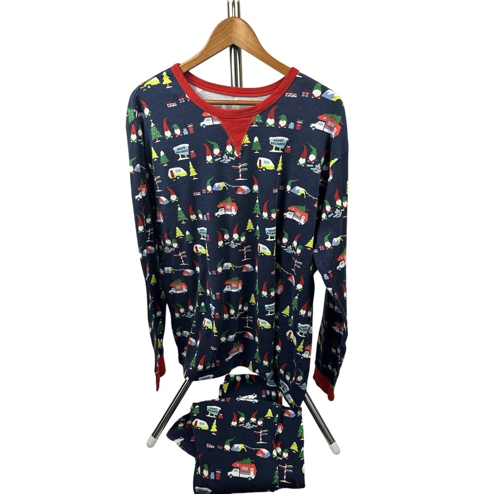 Wondershop Mens XL Tall Pajama Set Navy Blue Gnome Camper Christmas Cotton PJ